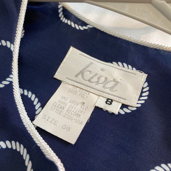 Vintage Kiva Women's Blue Circle Mod Print Midi Shirtdress Size 8 Secretary Prim - Picture 5 of 10